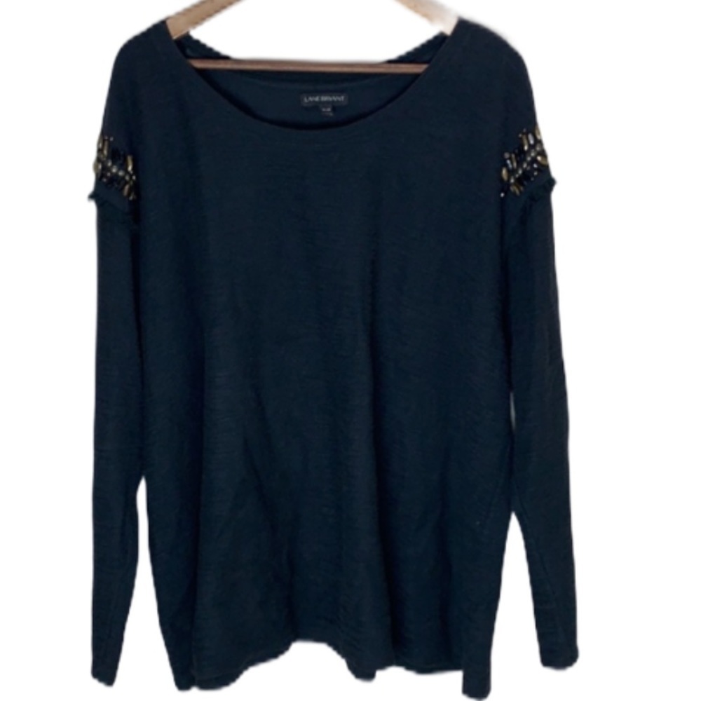 Lane Bryant Navy Sweater with Bead Ruffle Modern Contemporary Fun Plus Size 26